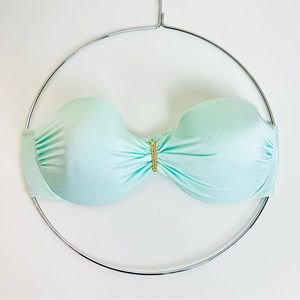 Victoria’s Secret Metallic Mint Bandeau Strapless Bandeau Gold Bar Bikini Top